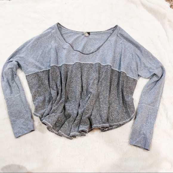 Free People Gray & Blue Long Sleeve Blouse - Picture 1 of 2